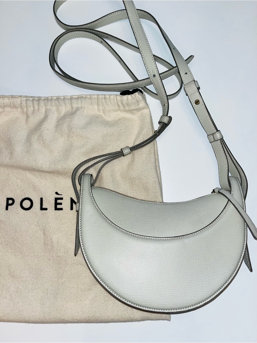Authentic Polène Numéro Dix Bag - Textured Chalk Leather Crescent Crossbody Bag - Picture 10 of 14